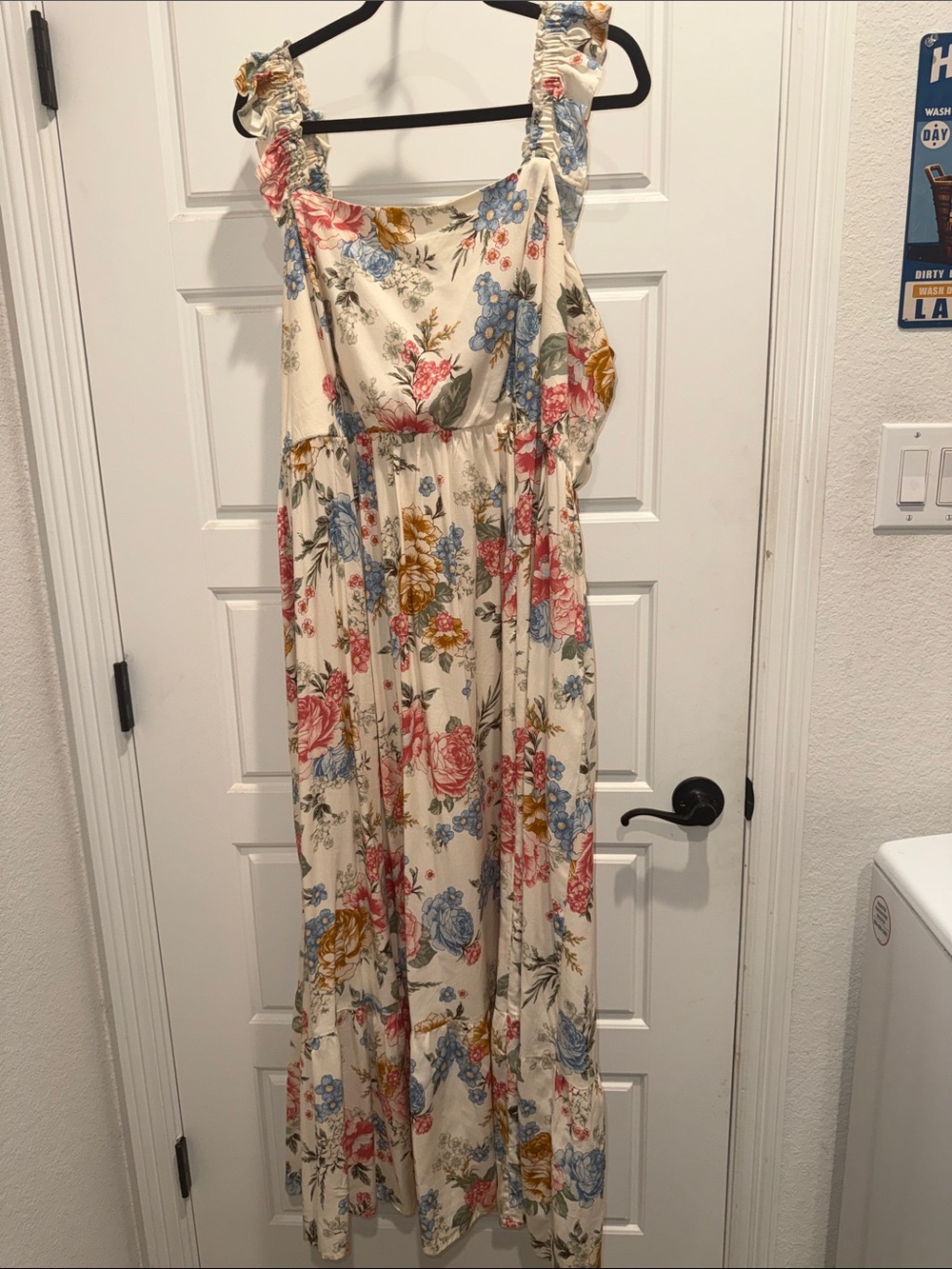 Torrid Cream Floral Ruffle-Shoulder Maxi Dress